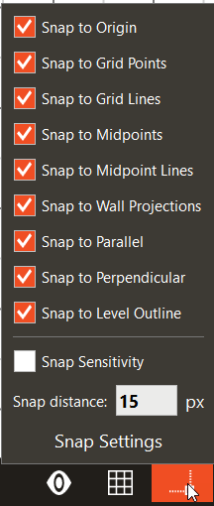 Building Visibility, Grid Settings, & Snap Settings