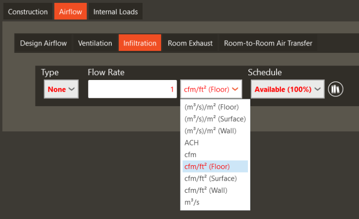 Airflows (Supply, Ventilation, Infiltration, Room Exhaust, Air Transfer)
